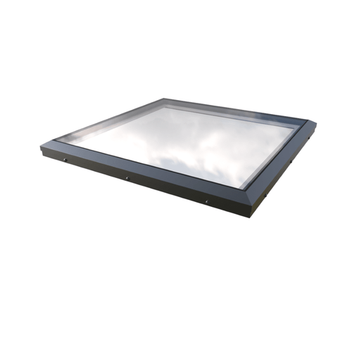 Square skylight with metallic frame on a white background