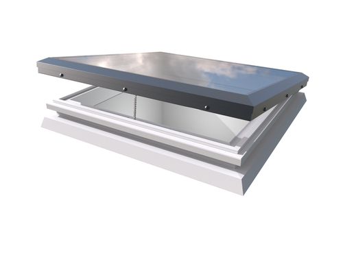 Skylight with a white frame and glass cover on a white background